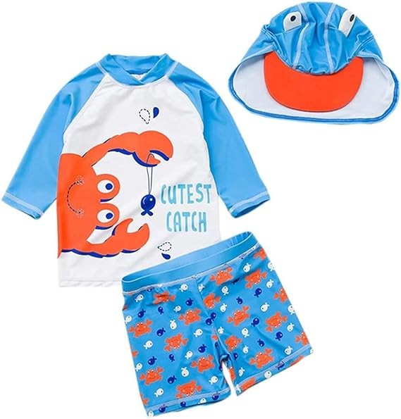 SGMWVB Baby and Toddler Boys' 3-Piece Swimsuit Set Kids Bathing Suit Swimwear with Hat Surfing Suit UPF 50+ FBA