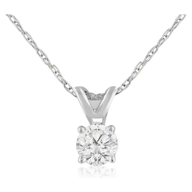 1/4 Carat Diamond Solitaire Necklace In 14 Karat White Gold For Women