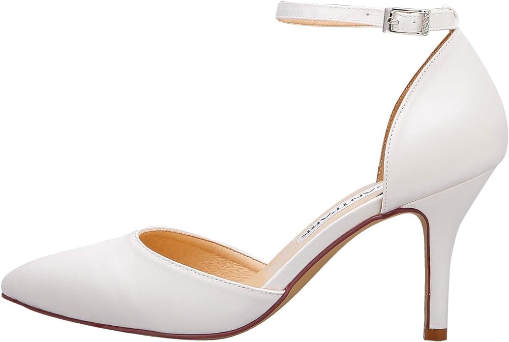 ELEGANTPARK Women Pointed Toe High Heel Pumps Satin Ankle Strap Wedding Bridal Evening Party Dress Shoes