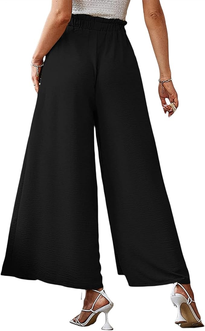 Juaugusep Women Wide Leg Long Trousers Casual Beach High Waist Palazzo Pants Loose Belted Summer Autumn Leisure Style